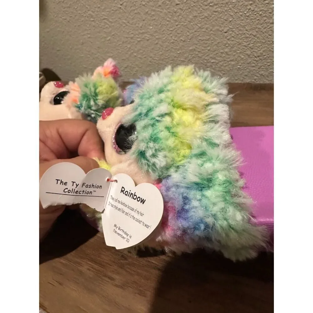 TY Beanie Boo Rainbow Plush Slide Sandals Slippers Girls Size 4-6 (EU 37) Pink